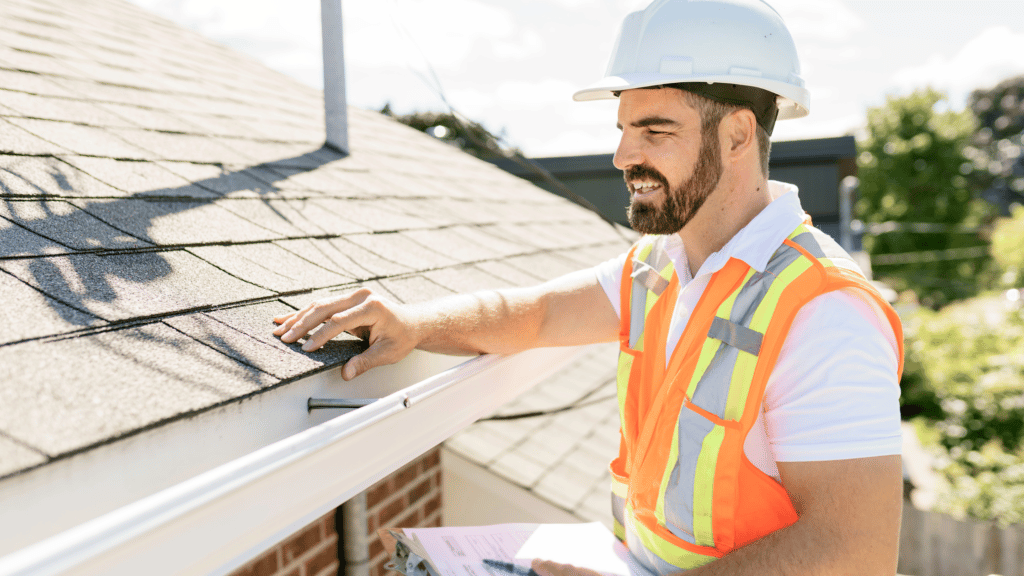 worker conducting a roof certification
